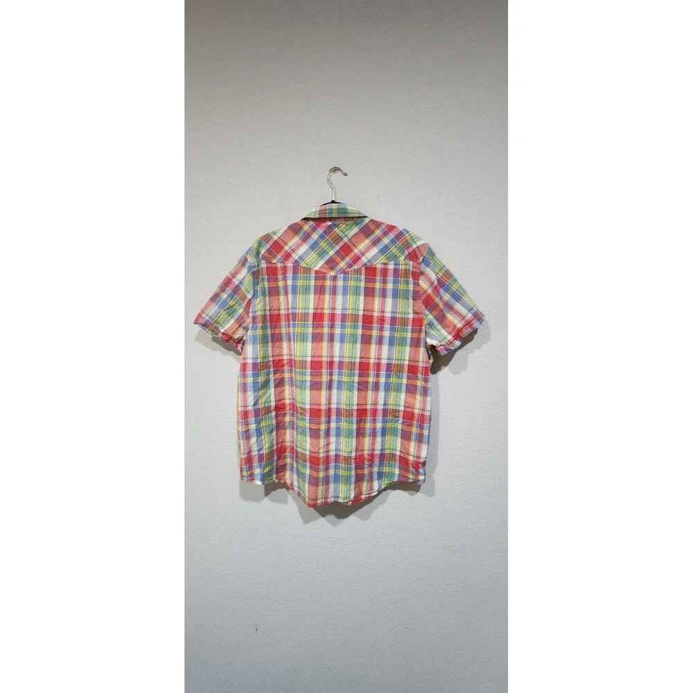 Lucky Brand Medium XL Pink Green Plaid SATURDAY STRETCH Men's Button-Front SHirt